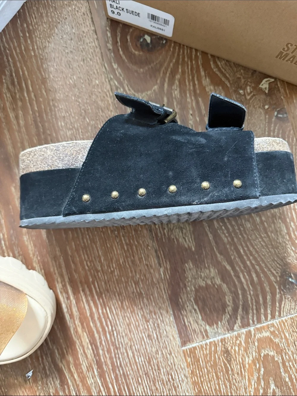 Steve Madden Kids Black Suede Double-Buckle Slide Sandals